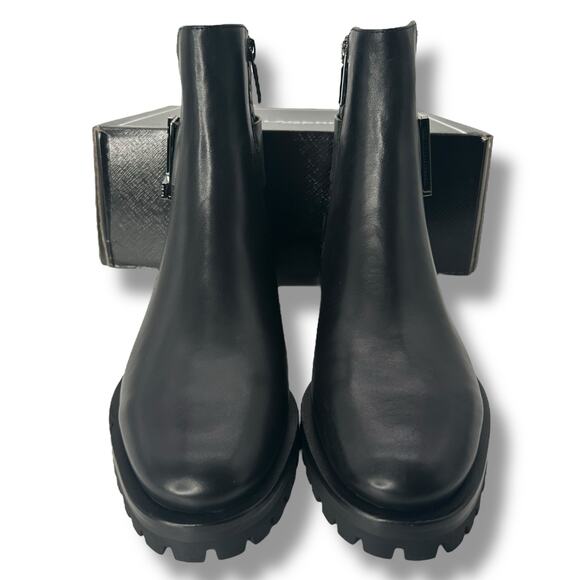 NEW Karl Lagerfeld Black Bootie Size 10 Lug Sole Leather Ankle Boot Combat Moto - Picture 6 of 11